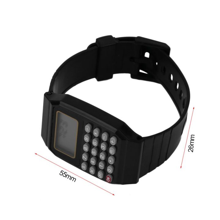 Students Calculator Digital Watch Solid Color Silicone Calculator Wrist Watch-black