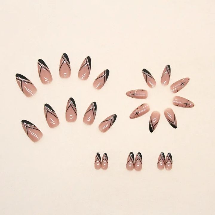 24Pcs/Box%20Almond%20Round%20False%20Nails%20Detachable%20Stiletto%20Nails%20Full%20Cover%20French%20Ballerina%20Women%20Girls%20Nail%20Tips%20Press%20Nails%20-%20Image%204