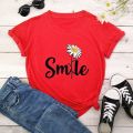 Women T Shirt Smile Daisy Print Tshirt Women Short Sleeve O Neck Loose T-shirt Ladies Summer Causal Tee Shirt Clothes.