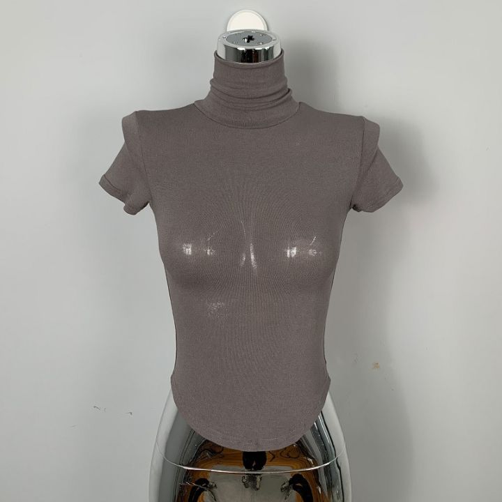 Sexy%20Hot%20Girl%20Skinny%20Slimming%20Big%20Chest%20Temperament%20Wild%20Turtleneck%20Short%20Sleeve%20T%20T-shirt%20Top%20Women's%20Clothing%20-%20Image%209