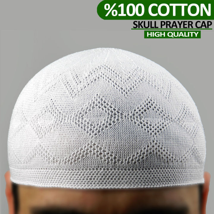 White%20Tupi%20For%20Men%20Stretch%20Cotton%20Free%20Size%20Muslim%20Prayer%20Cap%20Knitted%20Turkey%20Hat%20-%20Image%203