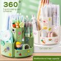 Kawaii Desktop Pen Holder 360°rotatable 5gird Large-capacity Cute Stationery Creative Multifunctional Storage Box Desk Organizer. 