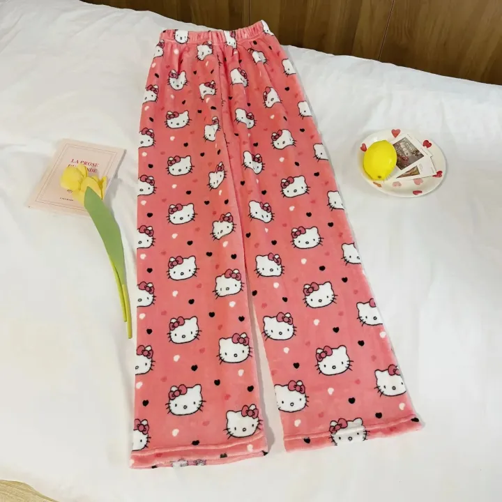 Anime%20Sanrio%20Hello%20Kitty%20Y2k%20Flannel%20Pajamas%20Pants%20Women%20Household%20Dress%20Autumn%20Winter%20Fashion%20Trouser%20Cartoon%20Casual%20Home%20Pants%20-%20Image%207