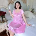 Oversize Female Satin Nightgown Ladies Nightdress Short Sleeve Night Dress Women Nighties Sleepwear Nightwear Loungewear Pajama.