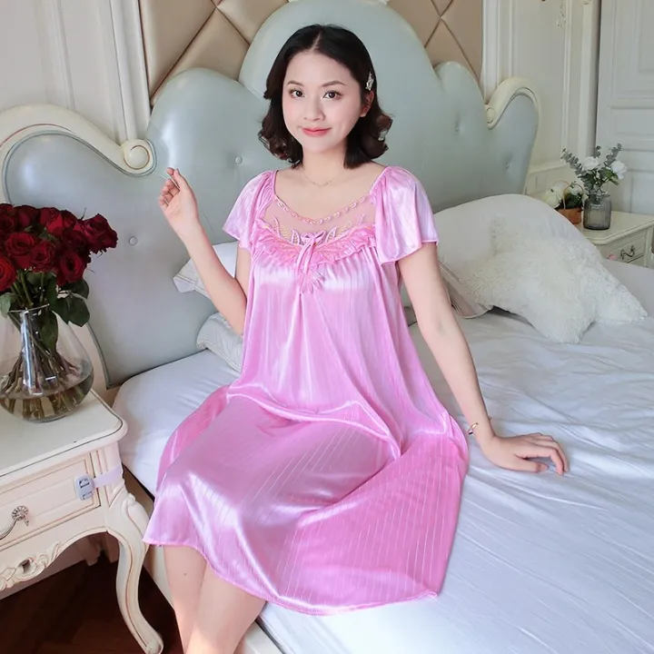 Oversize%20Female%20Satin%20Nightgown%20Ladies%20Nightdress%20Short%20Sleeve%20Night%20Dress%20Women%20Nighties%20Sleepwear%20Nightwear%20Loungewear%20Pajama%20-%20Image%204