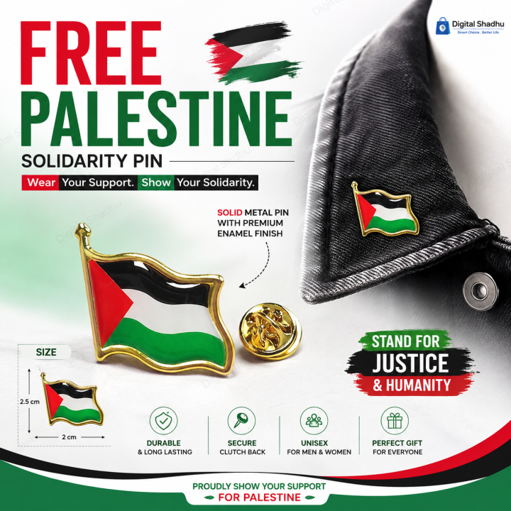 Free Palestine Solidarity Pin (2.5×2cm) – Palestinian Flag Metal Brooch Badge | National Flag Lapel Pin | Ethnic Style Clothing Accessory for Men & Women