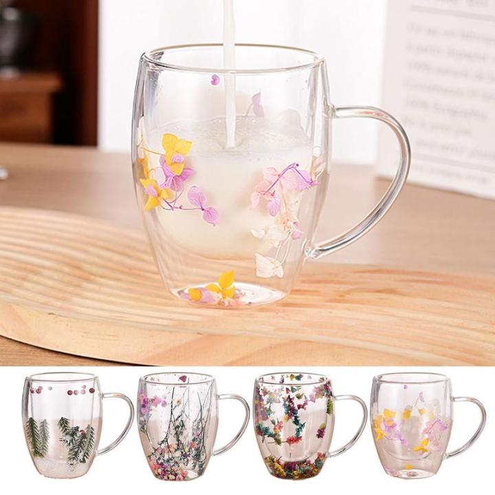 Double Wall Glass Coffee Mugs 350ml Dried Flower Insulated Coffee Mug  Double-Layer Tea Milk Juice Cup Drinkware Mug for Beverage | Daraz.com.bd