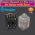 Finder Dc 12Volt 10A Coil Round 11 Pin Power Electromagnetic General Purpose Relay With Base.