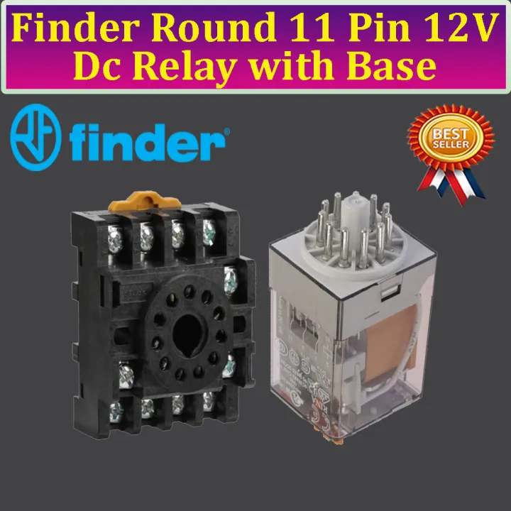 Finder%20Dc%2012Volt%2010A%20Coil%20Round%2011%20Pin%20Power%20Electromagnetic%20General%20Purpose%20Relay%20With%20Base%20-%20Image%202