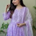 Unstichied Screen Print Cotton Three Piece salower kameez for women.