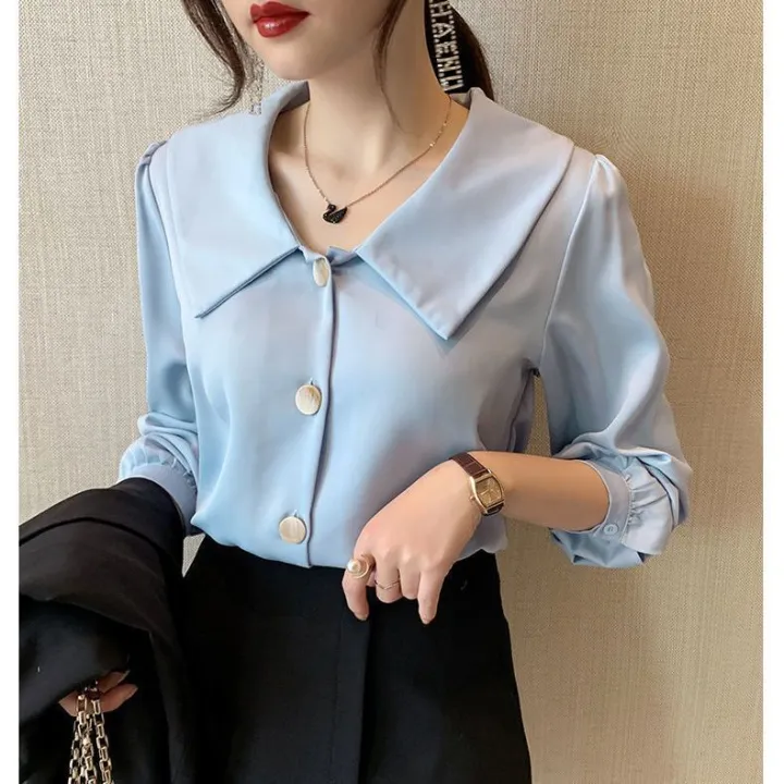White%20Chiffon%20Shirt%20Women%20Long%20Sleeve%20Bandage%20Dress%20Chic%20Top%202023%20Spring%20New%20Sweet%20Korean%20Style%20Peter%20Pan%20Collar%20Blouse%20-%20Image%207