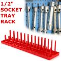 Tool parts 28 Slot Socket Rack Storage Rail Tray Holder Shelf Organizer Stand SAE 1/2'' Red.