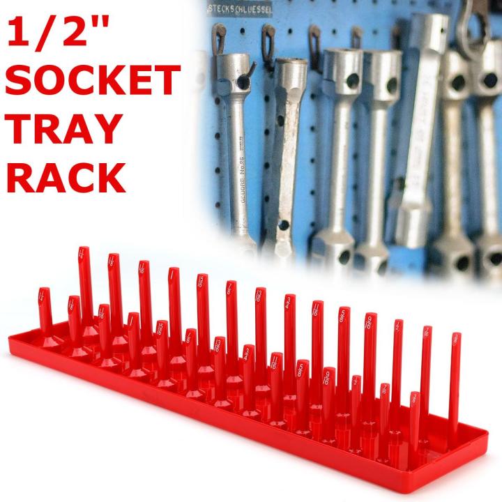 Tool parts 28 Slot Socket Rack Storage Rail Tray Holder Shelf Organizer Stand SAE 1/2'' Red