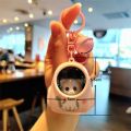 Creative Gift with Ring Bell Backpack Lights Key Chain Cute Key Ring Ornaments Cartoon Kawaii Keychain Yellow Color Cat Pattern Bag Pendants Keyring. 