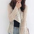 Women Flare Long Sleeve Shrug Cardigan Hollow Out Crochet Knitted Open Front Sheer Lace Cover Up Sweater Loose Outwear. 