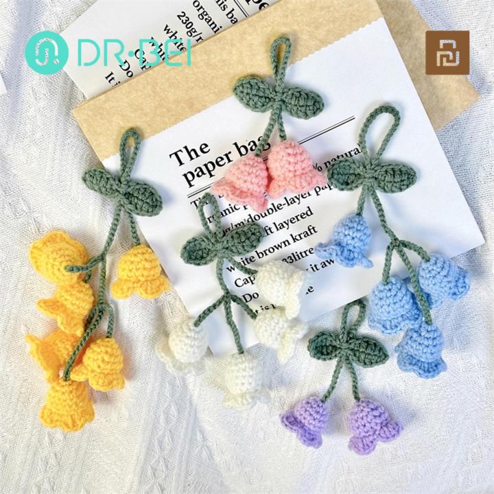 Hand-woven Pendants 2 Pcs Flores Convallariae Knitted Contrast Color Soft Fabric Diy Material Shoulder Bag Schoolbag Decor Car Interior Pendant Schoolbag Pendants