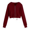 Solid Zipper Women's Crop Tops Sweatshirt Casual Pocket Long Sleeve Pullover Hooded Drawstinhg Hoodies For Girls Fashion Свитшот. 