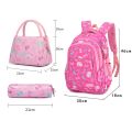 3Pcs Per Set Pink Bow Print Girl School Backpack Large Capacity Nylon Waterproof School Bags for Girl Lovely Girl Shoulder Bag-Pink 3310.