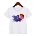 Cute Boys Girls Kawaii Sharking with Sharkdog Cartoon Print Children'S Tshirt Summer Baby Clothes White Short Sleeve Tops. 