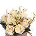 Artificial Flowers Bouquet Ceramic Vase Silk Rose Flower Potted Home Desktop Decoration Ornament White. 