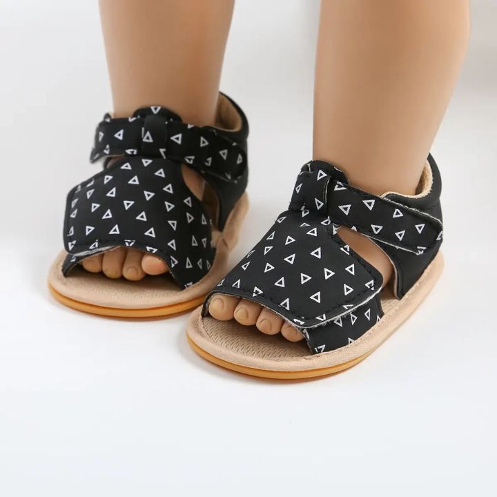 (HAVEit360) Newborn Baby Summer Cotton Triangle Sandals Non slip Hard Sole Shoes