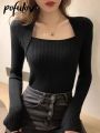 Women Sweater Pullover Long Sleeve Top Square Collar Casual Fashion Women Jumper Knitwear Sweater Tops Dropshipping.