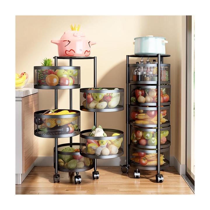 Premium Colour Coated 5 Layer 360 degree rotating vegetable shelf Kitchen floor multi-layer multi-function round vegetable basket storage rack