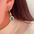 New Luxury Colored Gemstone Earrings Ocean Green Diamond Stud Earrings Vintage Emerald Drop Pear Drop Earrings Long Women.