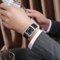 Square Design Men'S Belt Watch Stylish Leather Strap Elegant Finish Men'S Watch Roman Numerals Square Watch For Business Attire.