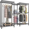 5 Tiers  hanging clothing stand  Wire Garment Rack Heavy Duty Clothes Rack Portable Clothes Wardrobe Large Armoire Storage Rack Organizer, 74.4" W x 17.7" D x 76.8" H, color , Black. 