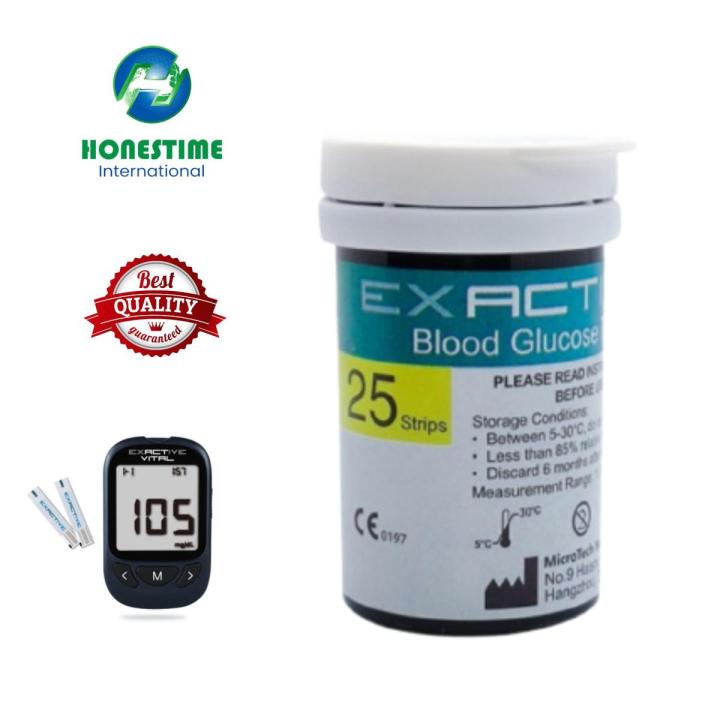 USA Exactive Vital 25 Pcs Test Strips +12 to 24 Months Expiry Time + 1 Pc Free Code Chips Glucose Suger Test Strips