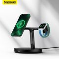 Baseus 3 in 1 20W Magnetic Wireless Charger Stand For Phone iPhone 14 13 Pro Airpods Apple Watch Fast Charging Station Holder. 