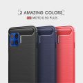 For Motorola Moto G 5G Plus Carbon Fiber Skin Resilient TPU Shockproof Armor Protective Case Cover.