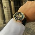 FORSINING Fucini Fashion Retro Manual Mechanical Watch Men's Hollow Luminous Waterproof Leather Belt Mechanical Watch.