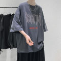 Men Summer T-shirt Gothic High Street Dark Black PuHop Print Oversize Top Trend Short Sleeve Tees Male Preppy Streetwear. 