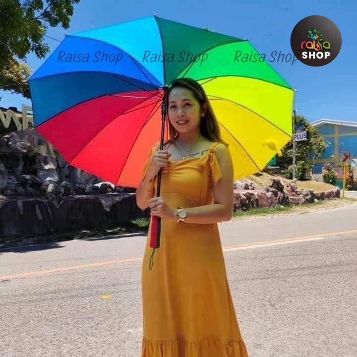 RAISA%20Rainbow%20Fashionable%20Long%20Handle%2016%20Ribs%20UV%20Block%20Layer%20Windproof%20Dual%20Sunny%20and%20Rainy%20Umbrellas%20-%20Image%202