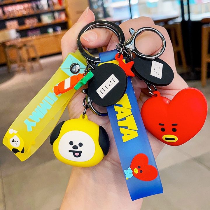 Kpop Idol BTS BT21 cute cartoon silicone doll keychain key ring pendant