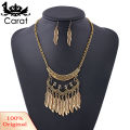 Carat Women Vintage Leaves Tassels Pendant Choker Necklace Hook Earrings Jewelry Set. 