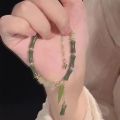 1Pcs Handmade Green Color Natural Stone Bamboo Joint Leaves Tassel Beads Strand Beaded Bracelet for Women Accessories.