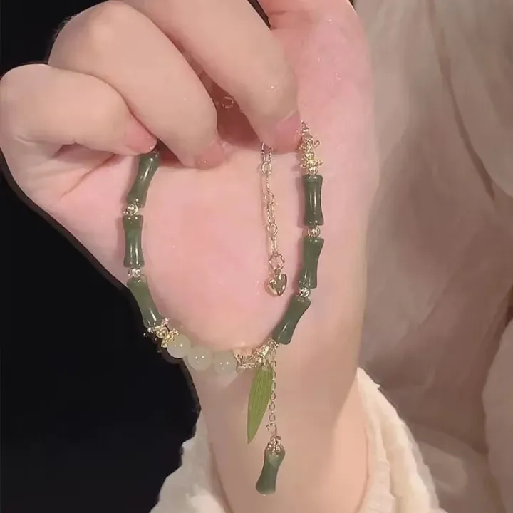 1Pcs%20Handmade%20Green%20Color%20Natural%20Stone%20Bamboo%20Joint%20Leaves%20Tassel%20Beads%20Strand%20Beaded%20Bracelet%20for%20Women%20Accessories%20-%20Image%202