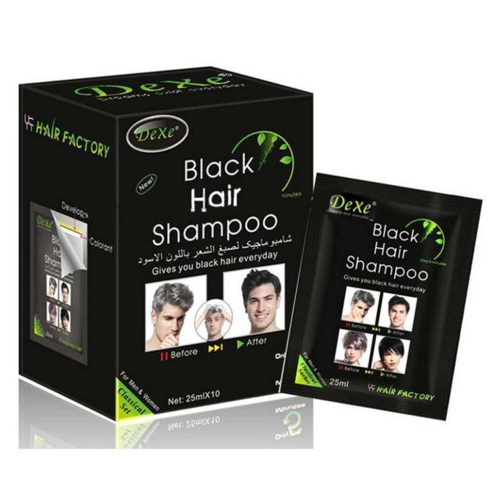 Dexe 10 Pcs Black Hair Shampoo for Men - 25ml*10 Original