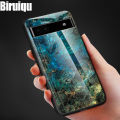 Biruiqu For Google Pixel 6A Shockproof Fashion Marble Tempered Glass Back Case Cover. 