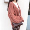 Lucyever Vintage Brown Knitted Cardigans for Women Korean Loose Long Sleeve Crochet Sweater Top Woman Casual Solid Lazy Sweaters. 