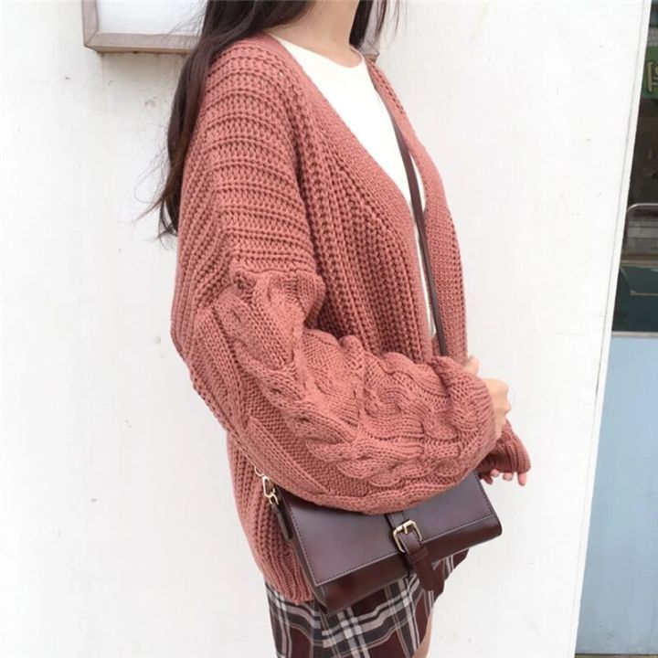 Lucyever%20Vintage%20Brown%20Knitted%20Cardigans%20for%20Women%20Korean%20Loose%20Long%20Sleeve%20Crochet%20Sweater%20Top%20Woman%20Casual%20Solid%20Lazy%20Sweaters%20-%20Image%205