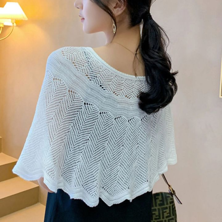 Womens%20Loose%20Crochet%20Tops%20Hollow%20Lace%20Out%20Cotton%20Shrug%20Poncho%20Shawl%20Wrap%20Crewneck%20Summer%20Beach%20Cover%20Up%20Shoulders%20Warm%20Shawl%20-%20Image%202