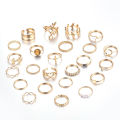 24Pcs Elegant Gold Metal Butterfly Leaf Love Hollow Twist Open Ring Set Pearl for Women Accessories  Wholesale. 