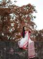 Half Silk Tangail Saree - White color saree with Red Par - Perfect For All Seasons and Occasions. 