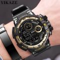 YIKAZE Black Digital Watch for Men Sports Watches Waterproof Outdoor Chronograph Hand Clock G Infantry Shock Student Wristwatch.