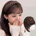 Synthetic Bangs Hair Neat Fringe Bands with Double Row Braids Headband Heat Resistant Bangs In Hair Extensions Hairpieces.