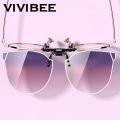 VIVIBEE Gradient Women's Cat Eye Flip Up Clip On Sunglasses Women Driving Polarized Oversized Sun Glasses Purple Eyeglasses. 